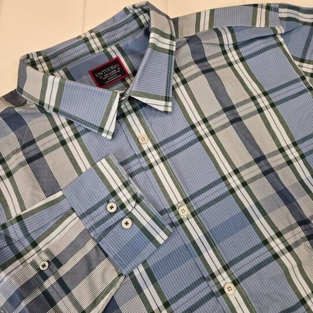 UNTUCKit Mens Size XXL Malibran WF Slim Fit L/S Button Up Shirt Blue Green Plaid